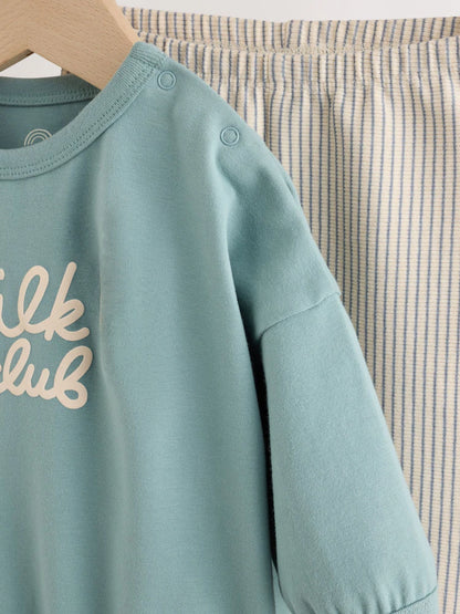 |BabyBoy| Conjunto Blue Milk Club com Blusa e Legging para Bebê (0 meses a 2 anos)