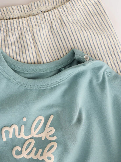 |BabyBoy| Conjunto Blue Milk Club com Blusa e Legging para Bebê (0 meses a 2 anos)