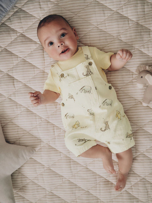 |BabyBoy| Conjunto Neutro De Jardineira e Body Para Bebê do Ursinho Pooh (0 meses a 2 anos)