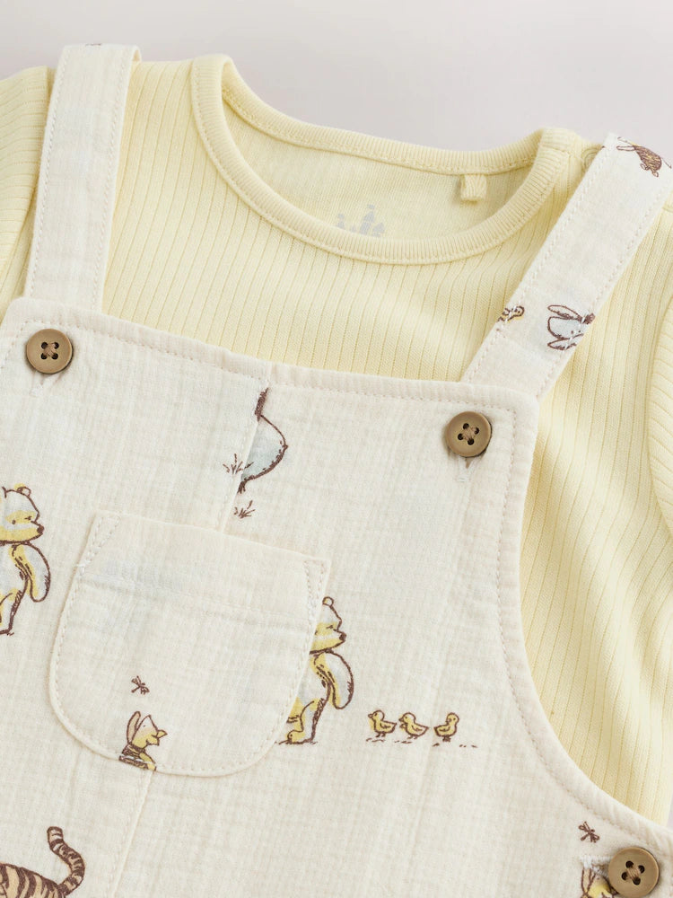 |BabyBoy| Conjunto Neutro De Jardineira e Body Para Bebê do Ursinho Pooh (0 meses a 2 anos)