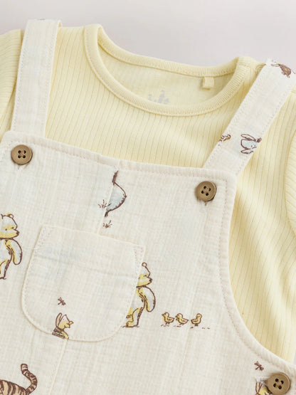 |BabyBoy| Conjunto Neutro De Jardineira e Body Para Bebê do Ursinho Pooh (0 meses a 2 anos)