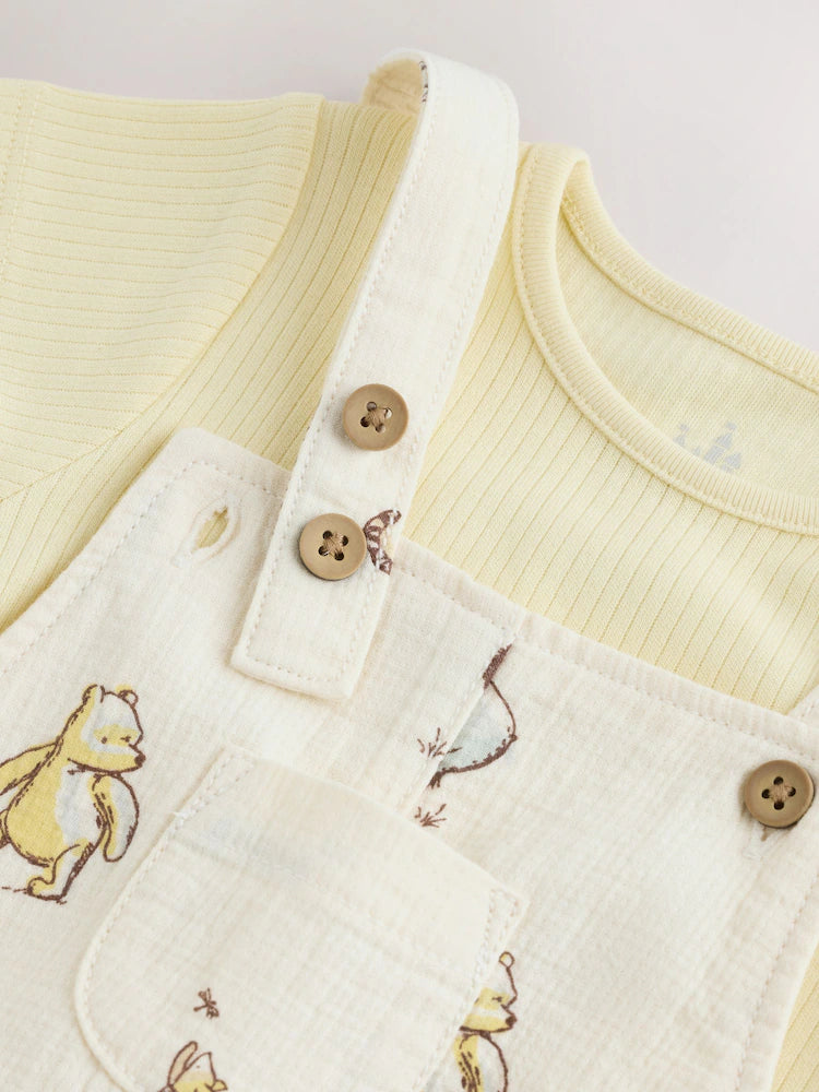 |BabyBoy| Conjunto Neutro De Jardineira e Body Para Bebê do Ursinho Pooh (0 meses a 2 anos)