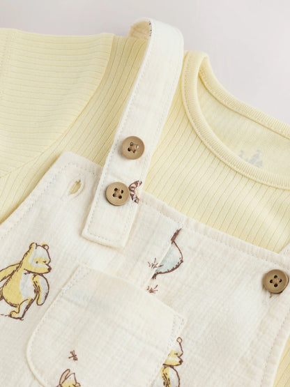 |BabyBoy| Conjunto Neutro De Jardineira e Body Para Bebê do Ursinho Pooh (0 meses a 2 anos)