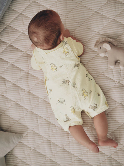 |BabyBoy| Conjunto Neutro De Jardineira e Body Para Bebê do Ursinho Pooh (0 meses a 2 anos)