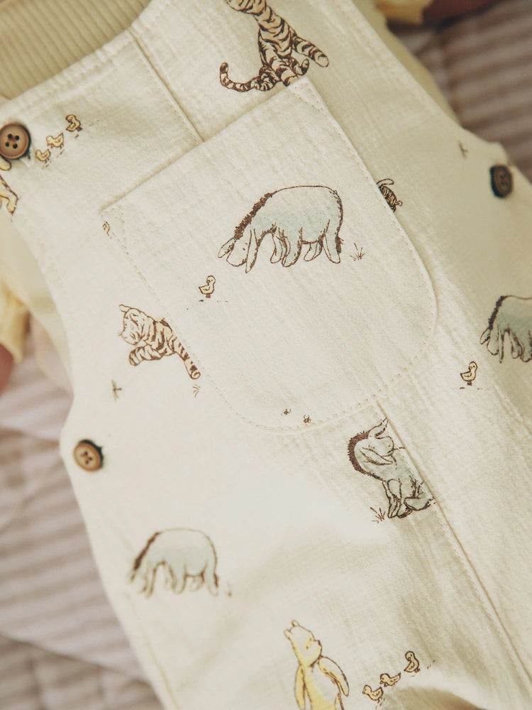 |BabyBoy| Conjunto Neutro De Jardineira e Body Para Bebê do Ursinho Pooh (0 meses a 2 anos)