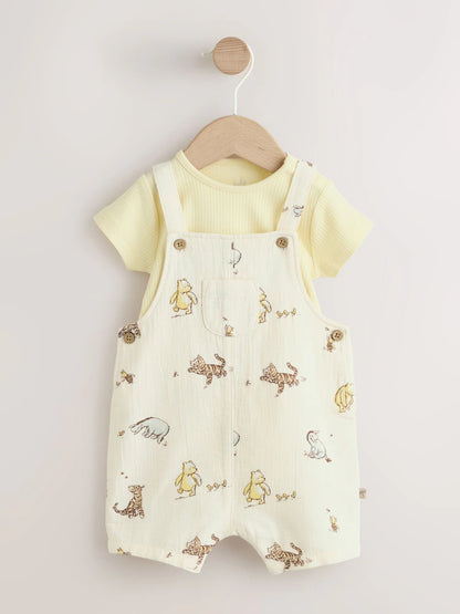 |BabyBoy| Conjunto Neutro De Jardineira e Body Para Bebê do Ursinho Pooh (0 meses a 2 anos)