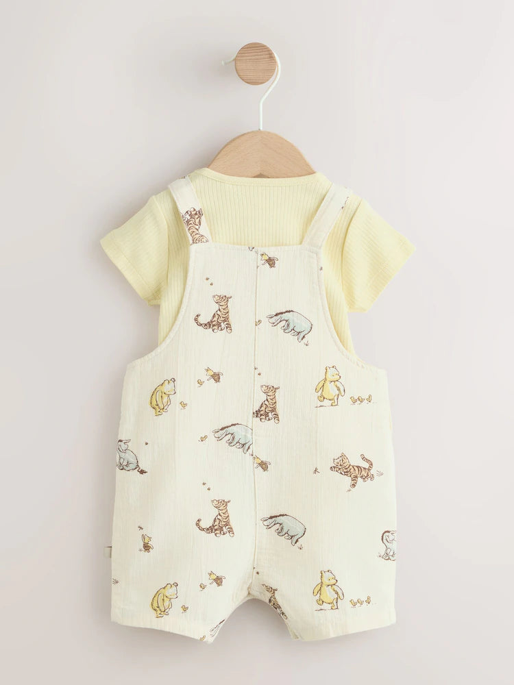 |BabyBoy| Conjunto Neutro De Jardineira e Body Para Bebê do Ursinho Pooh (0 meses a 2 anos)