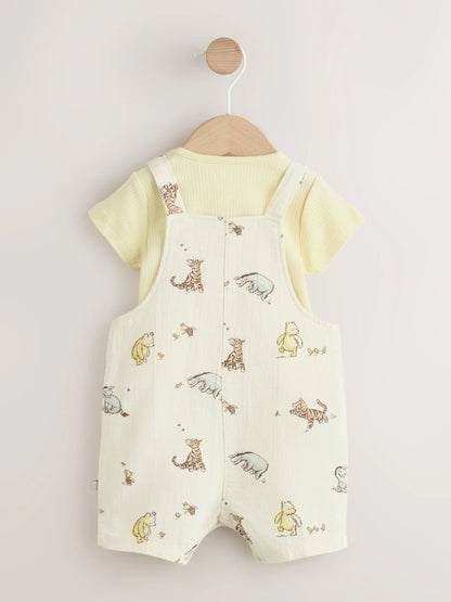 |BabyBoy| Conjunto Neutro De Jardineira e Body Para Bebê do Ursinho Pooh (0 meses a 2 anos)