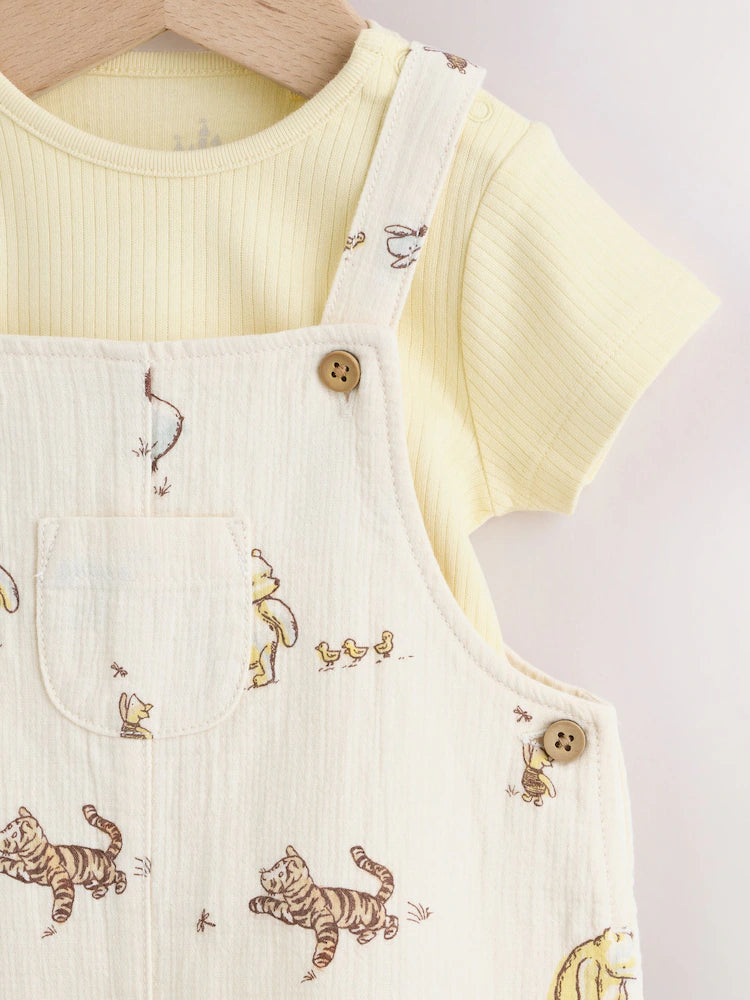|BabyBoy| Conjunto Neutro De Jardineira e Body Para Bebê do Ursinho Pooh (0 meses a 2 anos)