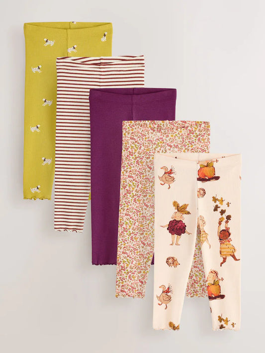 |Girl| Kit com 5 Leggings Caneladas Roxas (3 meses a 7 anos)