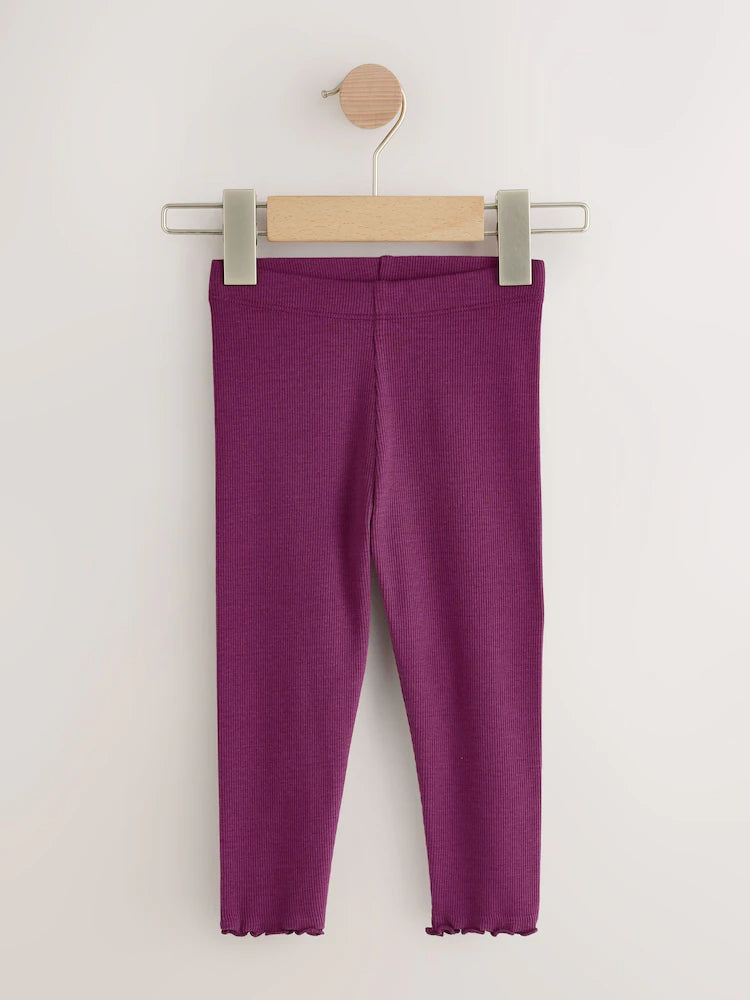 |Girl| Kit com 5 Leggings Caneladas Roxas (3 meses a 7 anos)