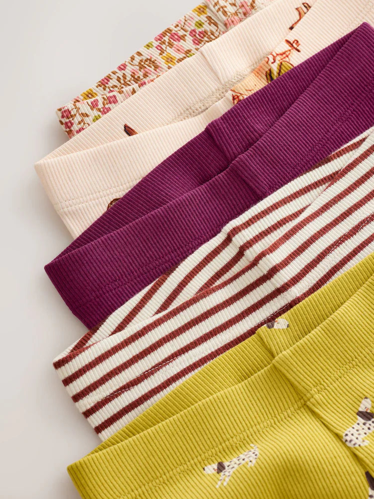 |Girl| Kit com 5 Leggings Caneladas Roxas (3 meses a 7 anos)