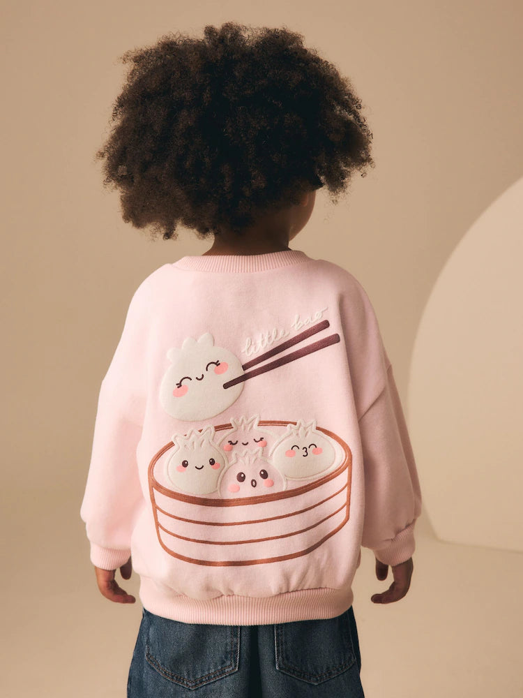 |Girl| Moletom Rosa Claro Com Estampa De Pãezinhos Bao (3 meses a 7 anos)