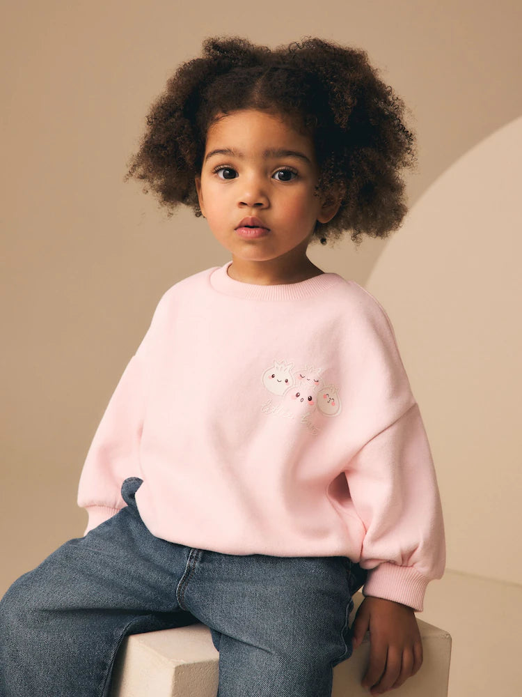 |Girl| Moletom Rosa Claro Com Estampa De Pãezinhos Bao (3 meses a 7 anos)