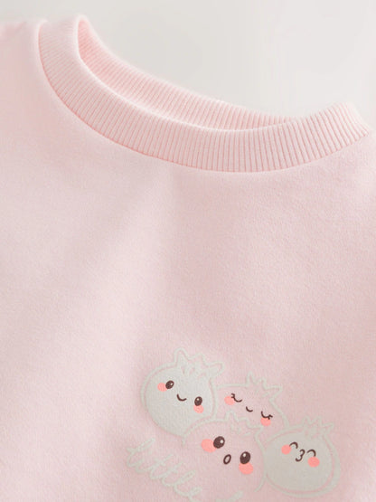 |Girl| Moletom Rosa Claro Com Estampa De Pãezinhos Bao (3 meses a 7 anos)