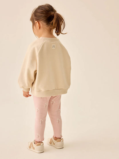 |Girl| Legging Canelada Rosa-Claro com Estampa Floral Miúda (3 meses a 7 anos)