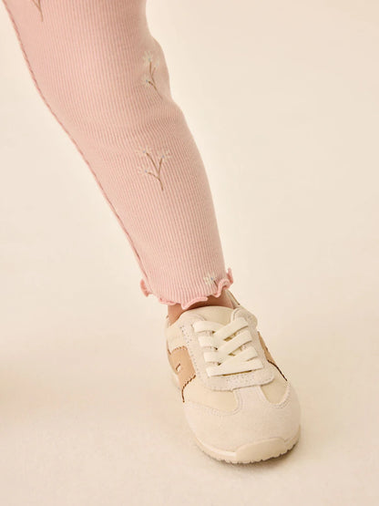 |Girl| Legging Canelada Rosa-Claro com Estampa Floral Miúda (3 meses a 7 anos)