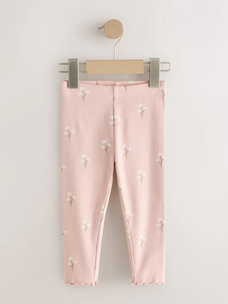 |Girl| Legging Canelada Rosa-Claro com Estampa Floral Miúda (3 meses a 7 anos)