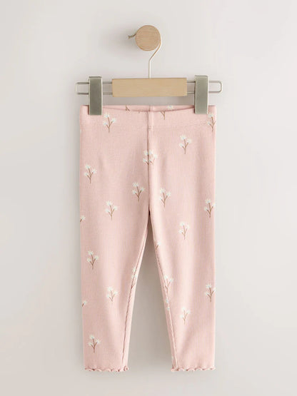 |Girl| Legging Canelada Rosa-Claro com Estampa Floral Miúda (3 meses a 7 anos)