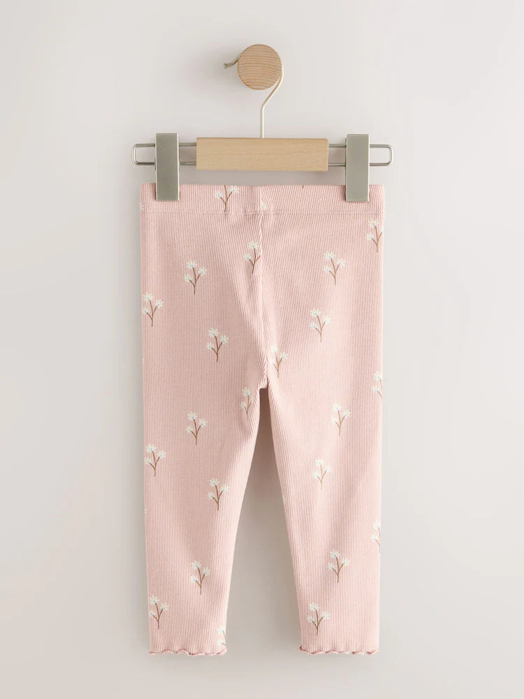 |Girl| Legging Canelada Rosa-Claro com Estampa Floral Miúda (3 meses a 7 anos)