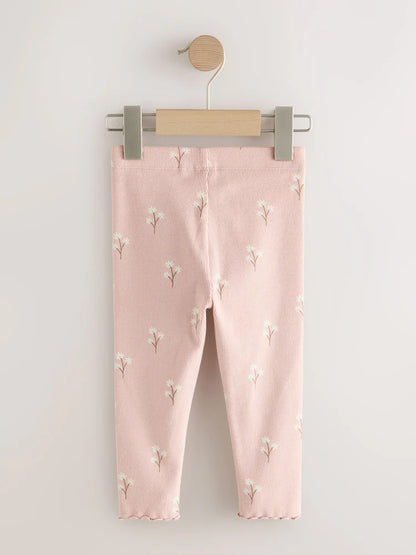 |Girl| Legging Canelada Rosa-Claro com Estampa Floral Miúda (3 meses a 7 anos)