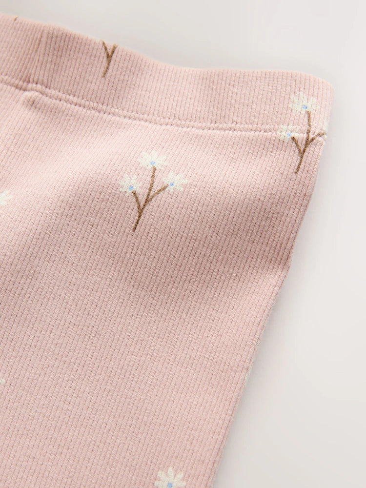 |Girl| Legging Canelada Rosa-Claro com Estampa Floral Miúda (3 meses a 7 anos)