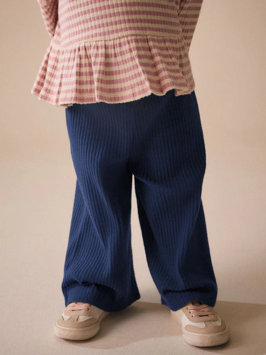 |Girl| Calça Canelada Azul-Marinho de Perna Larga (3 meses a 7 anos)