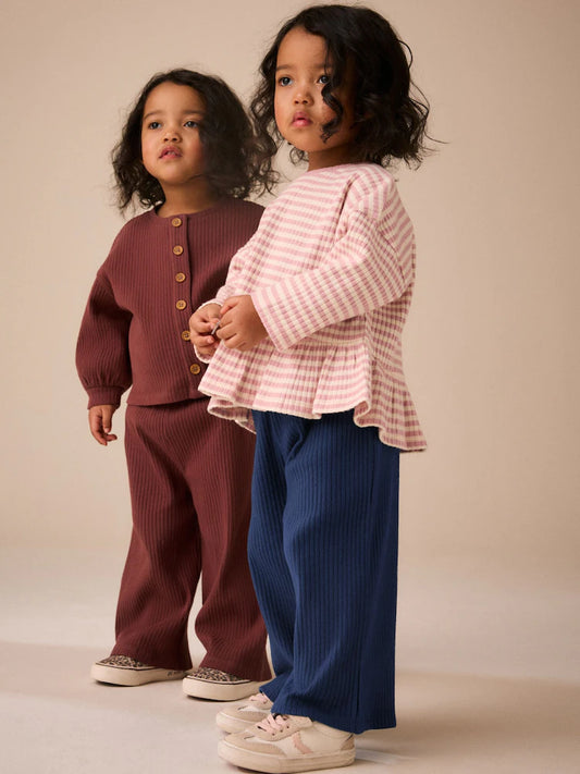|Girl| Calça Canelada Azul-Marinho de Perna Larga (3 meses a 7 anos)