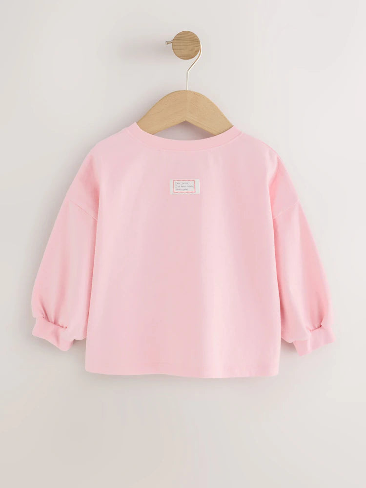 |Girl| Blusa de Manga Longa Rosa-Claro com Aplique de Natal (3 meses a 7 anos)