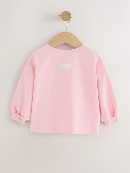 |Girl| Blusa de Manga Longa Rosa-Claro com Aplique de Natal (3 meses a 7 anos)