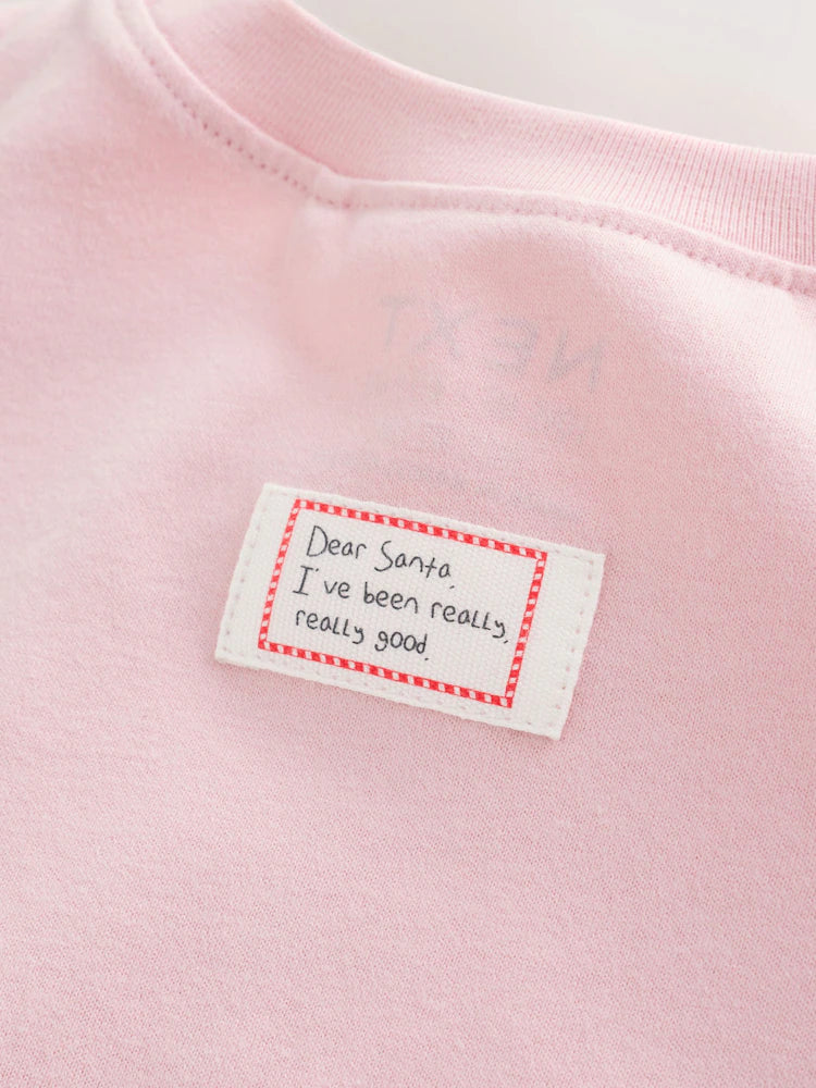 |Girl| Blusa de Manga Longa Rosa-Claro com Aplique de Natal (3 meses a 7 anos)