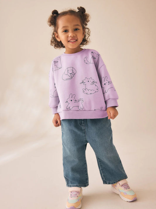 |Girl| Moletom Gola Careca Lilás com Estampa de Coelhinho (3 meses a 7 anos)