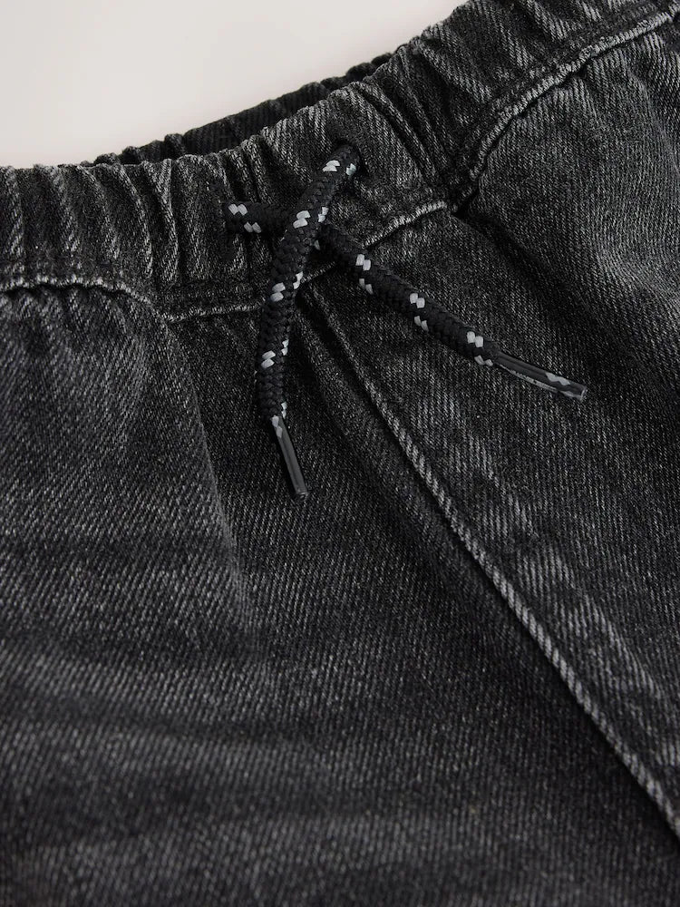 |Boy| Calça Jeans Cinza com Modelagem Larga e Faixa Lateral em Xadrez (3 meses a 7 anos)