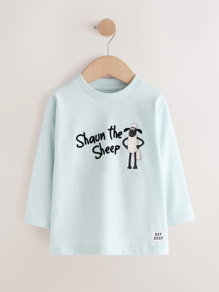 |Boy| Camiseta de Manga Longa Azul-Claro do Shaun, o Carneiro (3 meses a 7 anos)