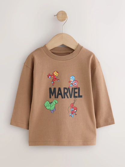 |Boy| Camiseta Marvel Marrom de Manga Longa (6 meses a 8 anos)