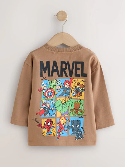 |Boy| Camiseta Marvel Marrom de Manga Longa (6 meses a 8 anos)