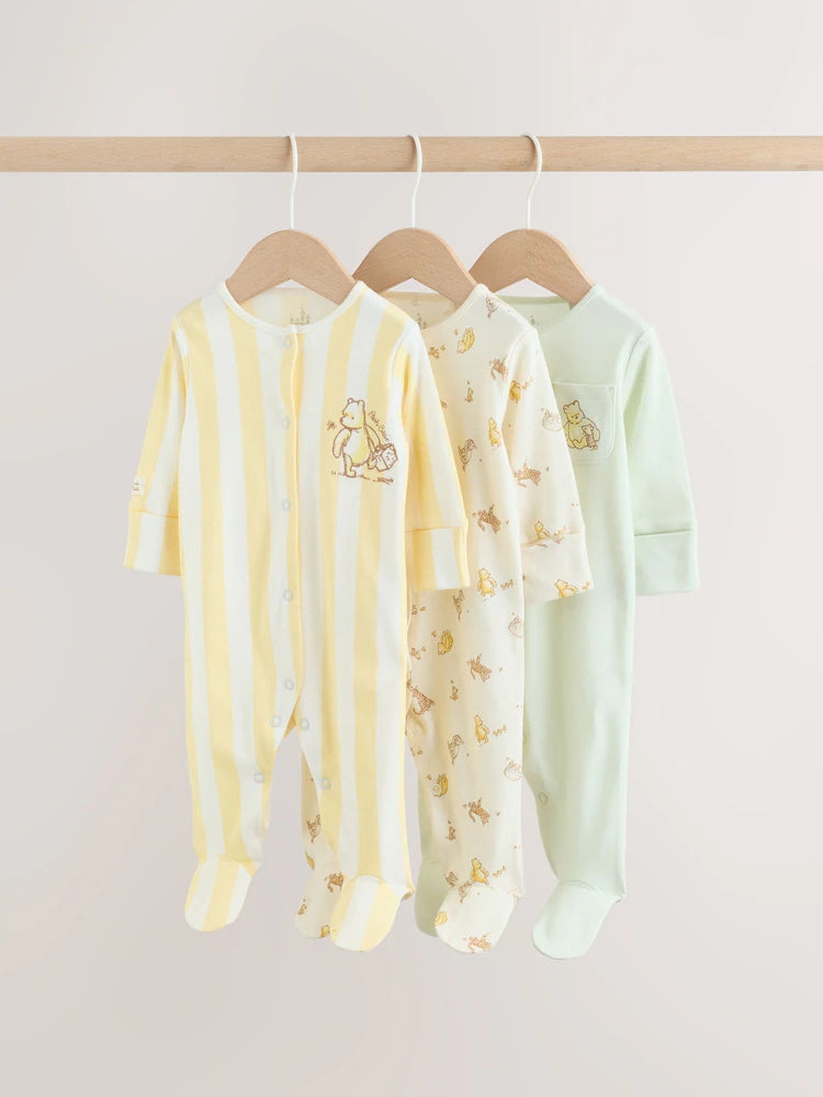|BabyBoy| Conjunto De 3 Macacões Amarelos Do Ursinho Pooh Para Bebês (0 meses a 2 anos)