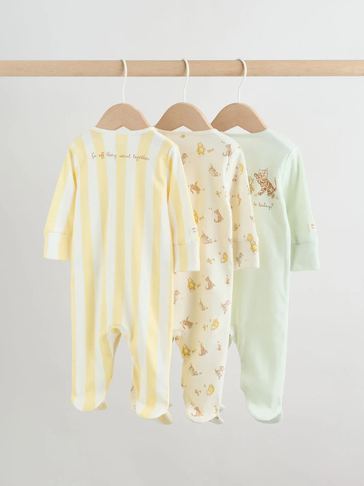 |BabyBoy| Conjunto De 3 Macacões Amarelos Do Ursinho Pooh Para Bebês (0 meses a 2 anos)