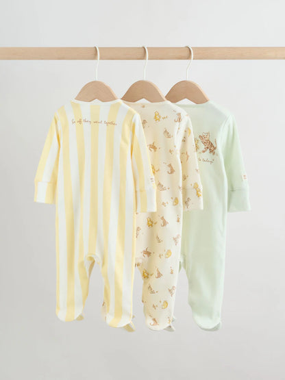 |BabyBoy| Conjunto De 3 Macacões Amarelos Do Ursinho Pooh Para Bebês (0 meses a 2 anos)