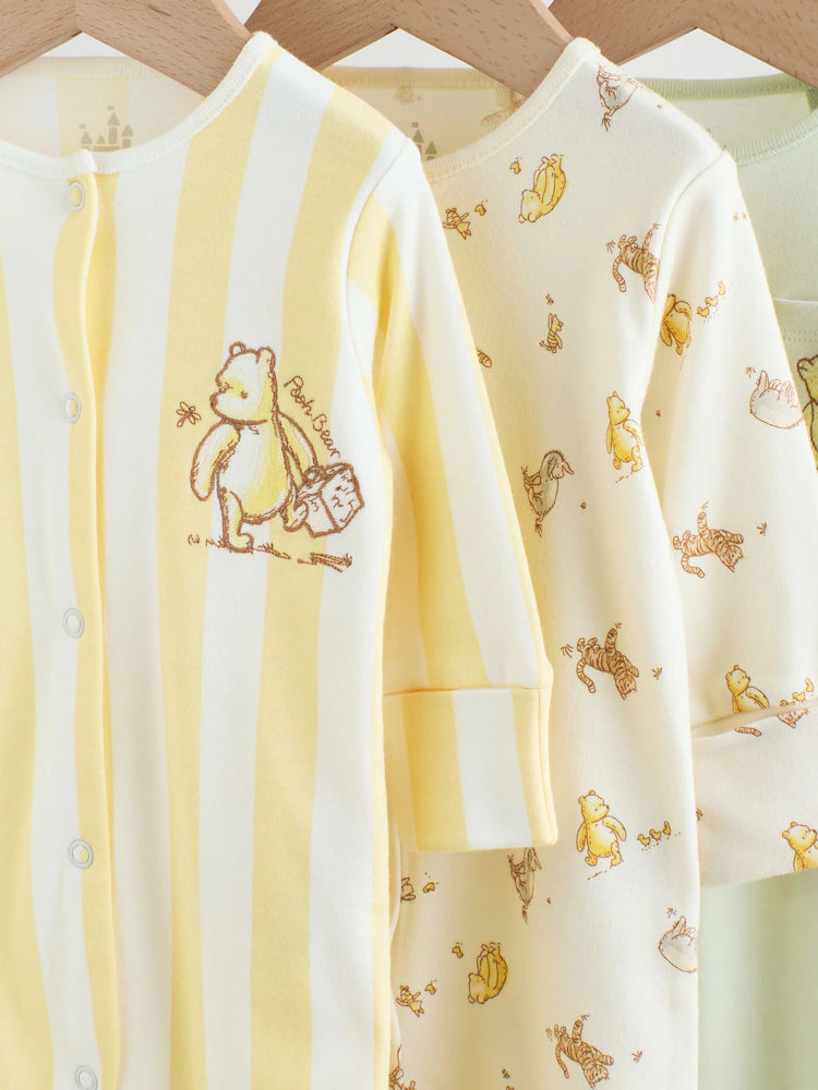 |BabyBoy| Conjunto De 3 Macacões Amarelos Do Ursinho Pooh Para Bebês (0 meses a 2 anos)