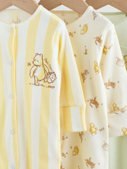 |BabyBoy| Conjunto De 3 Macacões Amarelos Do Ursinho Pooh Para Bebês (0 meses a 2 anos)