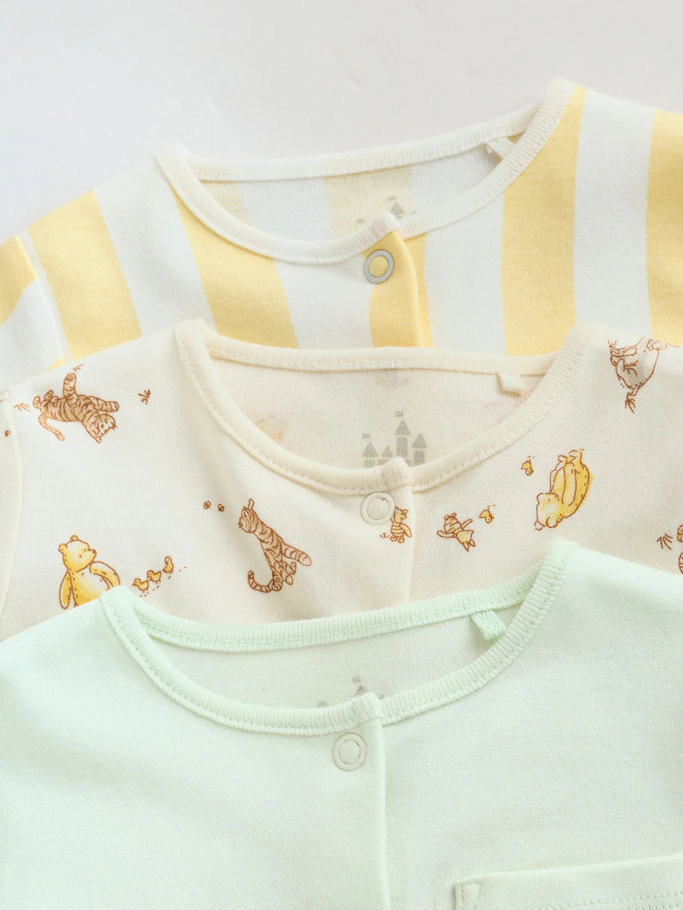 |BabyBoy| Conjunto De 3 Macacões Amarelos Do Ursinho Pooh Para Bebês (0 meses a 2 anos)