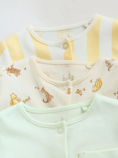 |BabyBoy| Conjunto De 3 Macacões Amarelos Do Ursinho Pooh Para Bebês (0 meses a 2 anos)