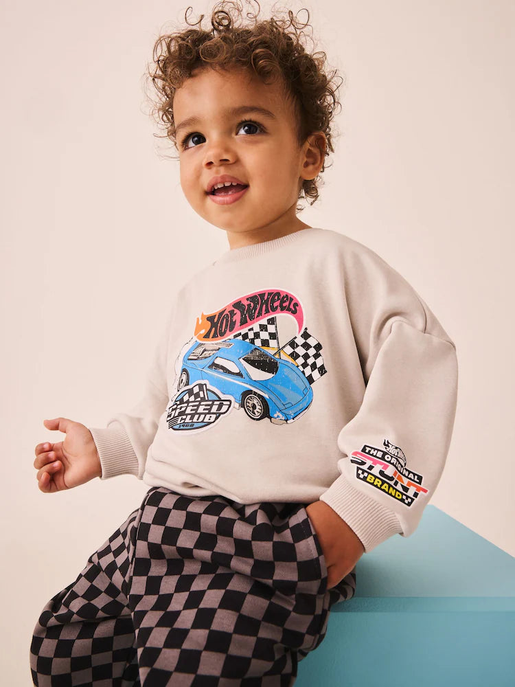 |Boy| Conjunto de Moletom e Calça Jogger Hot Wheels Cinza com Estampa de Xadrez (9 meses a 8 anos)