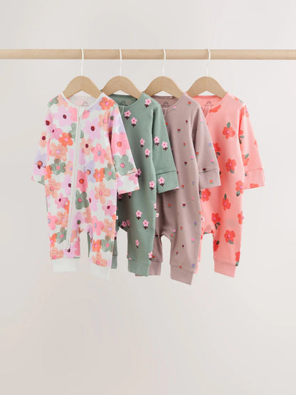 |BabyGirl| Kit Com 4 Macacões de Bebê com Estampa Floral Laranja (0 meses a 3 anos)