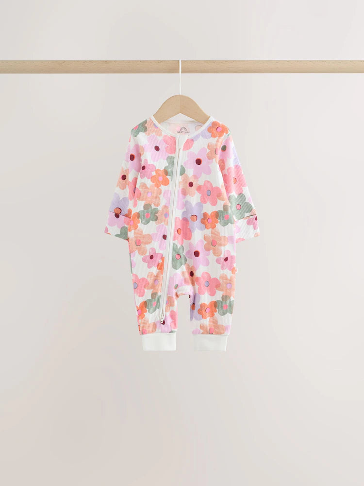 |BabyGirl| Kit Com 4 Macacões de Bebê com Estampa Floral Laranja (0 meses a 3 anos)