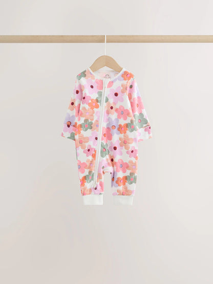 |BabyGirl| Kit Com 4 Macacões de Bebê com Estampa Floral Laranja (0 meses a 3 anos)