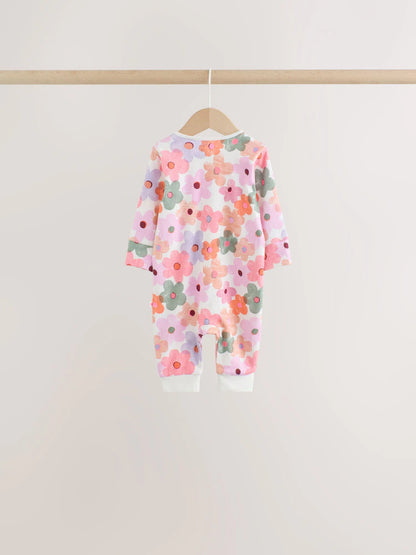 |BabyGirl| Kit Com 4 Macacões de Bebê com Estampa Floral Laranja (0 meses a 3 anos)