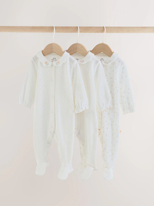 |BabyGirl| Kit Com 3 Macacões para Bebê com Gola (0 a 2 anos)