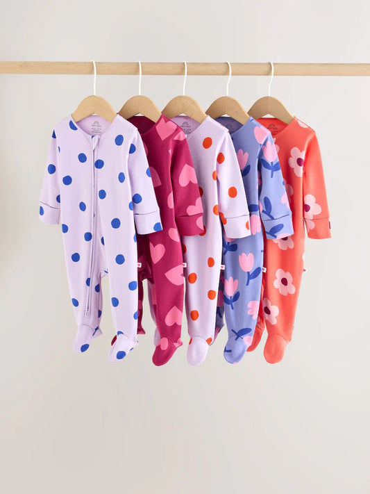 |BabyGirl| Kit Com 5 Macacões De Bebé Roxos/Rosa com Fecho de Dupla Abertura (0-2 anos)